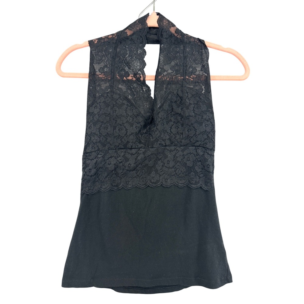 Zenana Outfitters Black Lace Halter Top Bra Padding M Whimsigoth Witchy Festival